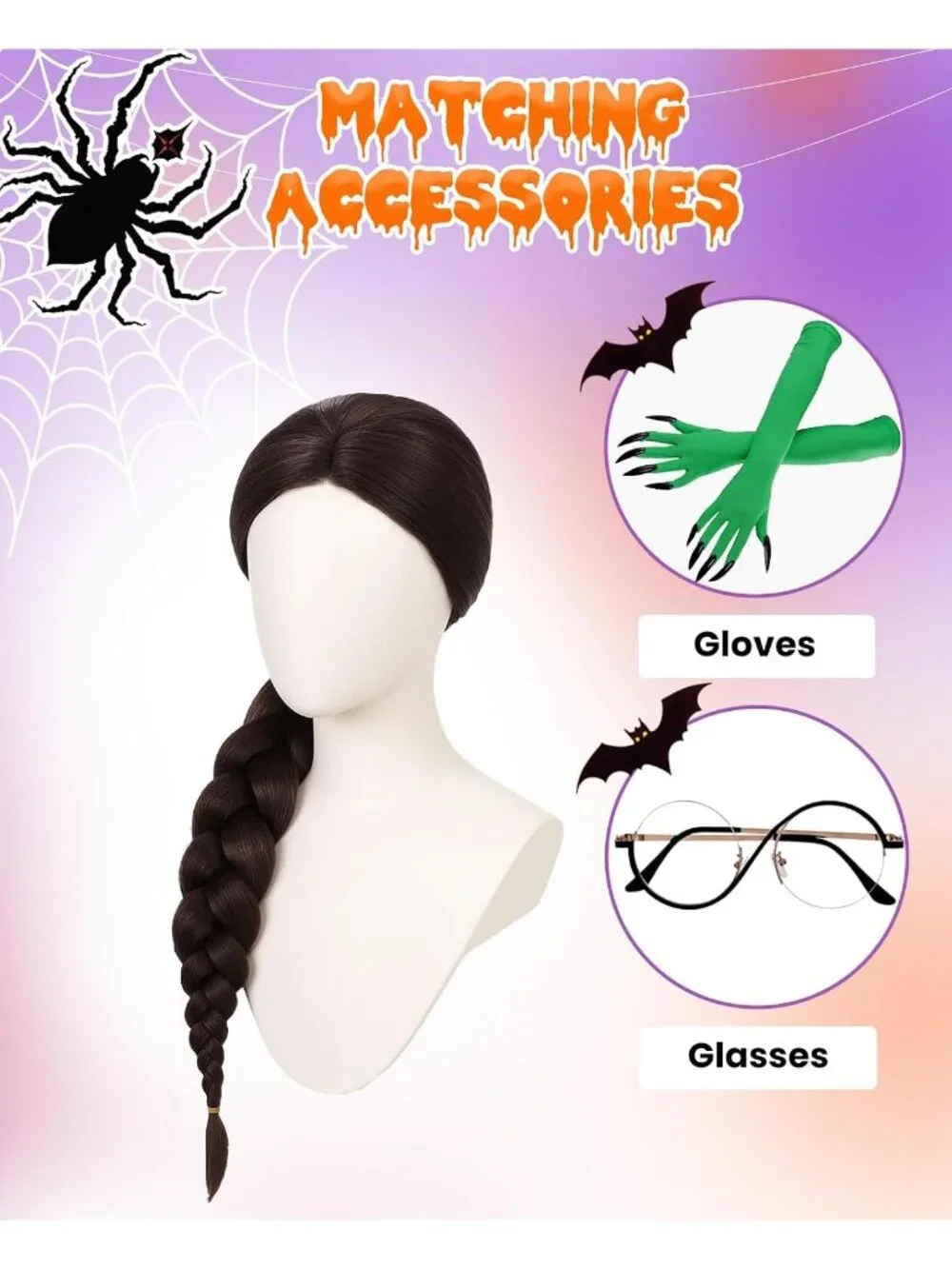 Women's Black Braid Cosplay Convenient Set Include Adjustable Wig Cap Headpiece